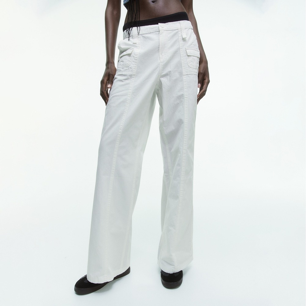 H&M Divided White Wide Leg Cargo Pants Utility Style Women US Size 2